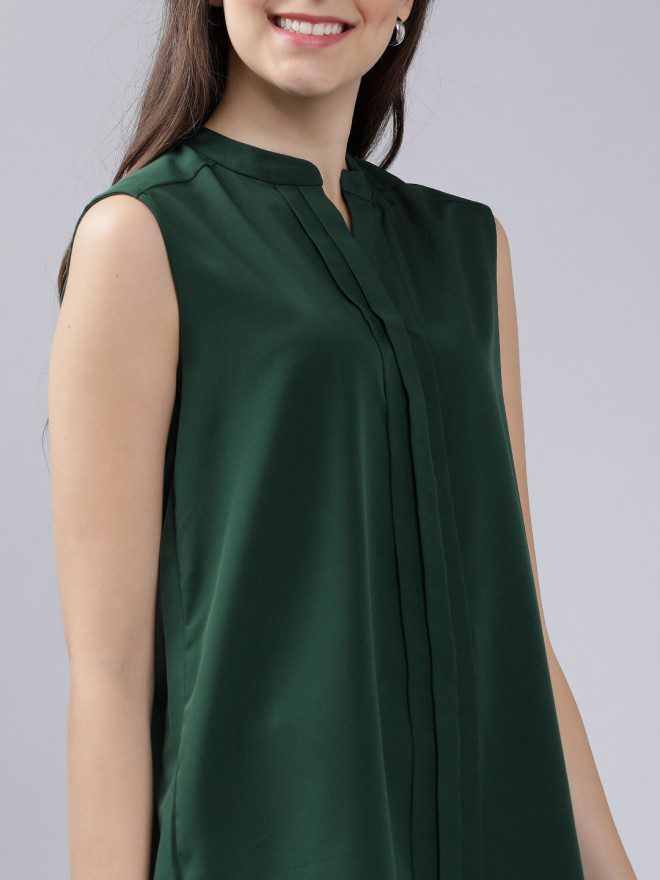 Green Solid Pleated Top - Image 4