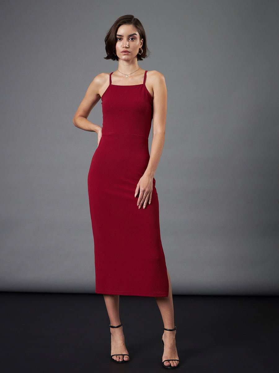 Burgundy Crop Top Dress with Mesh main image 1