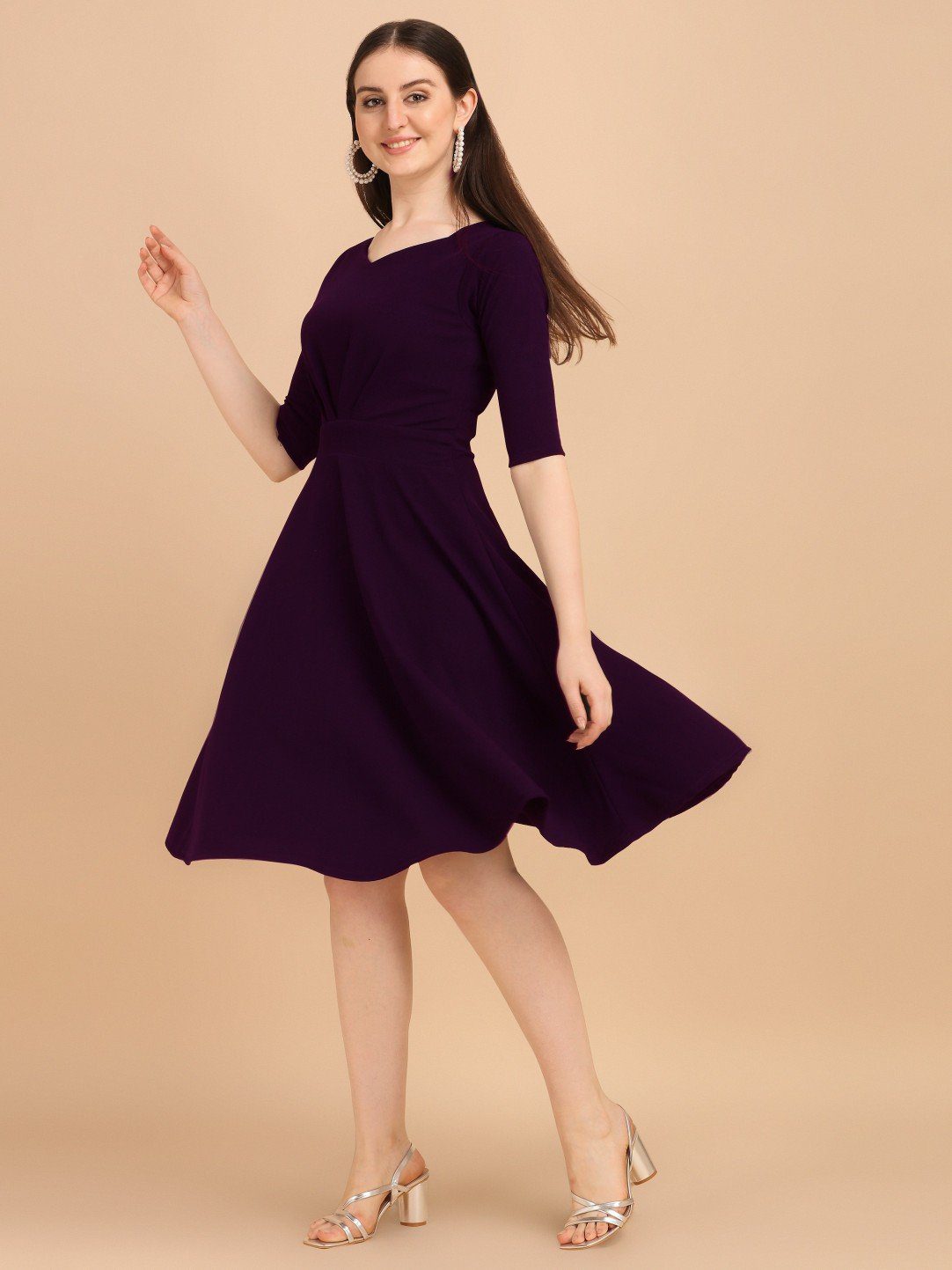 fitted lace wedding dress Purple Fit And Flare Dress Long Sleeve Mini main image 1