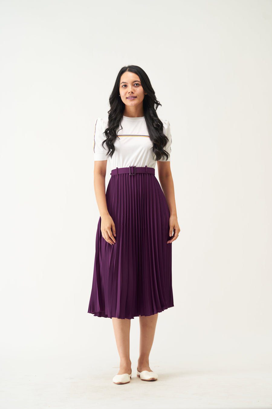 Purple-Lilac-White Colour Block Dress