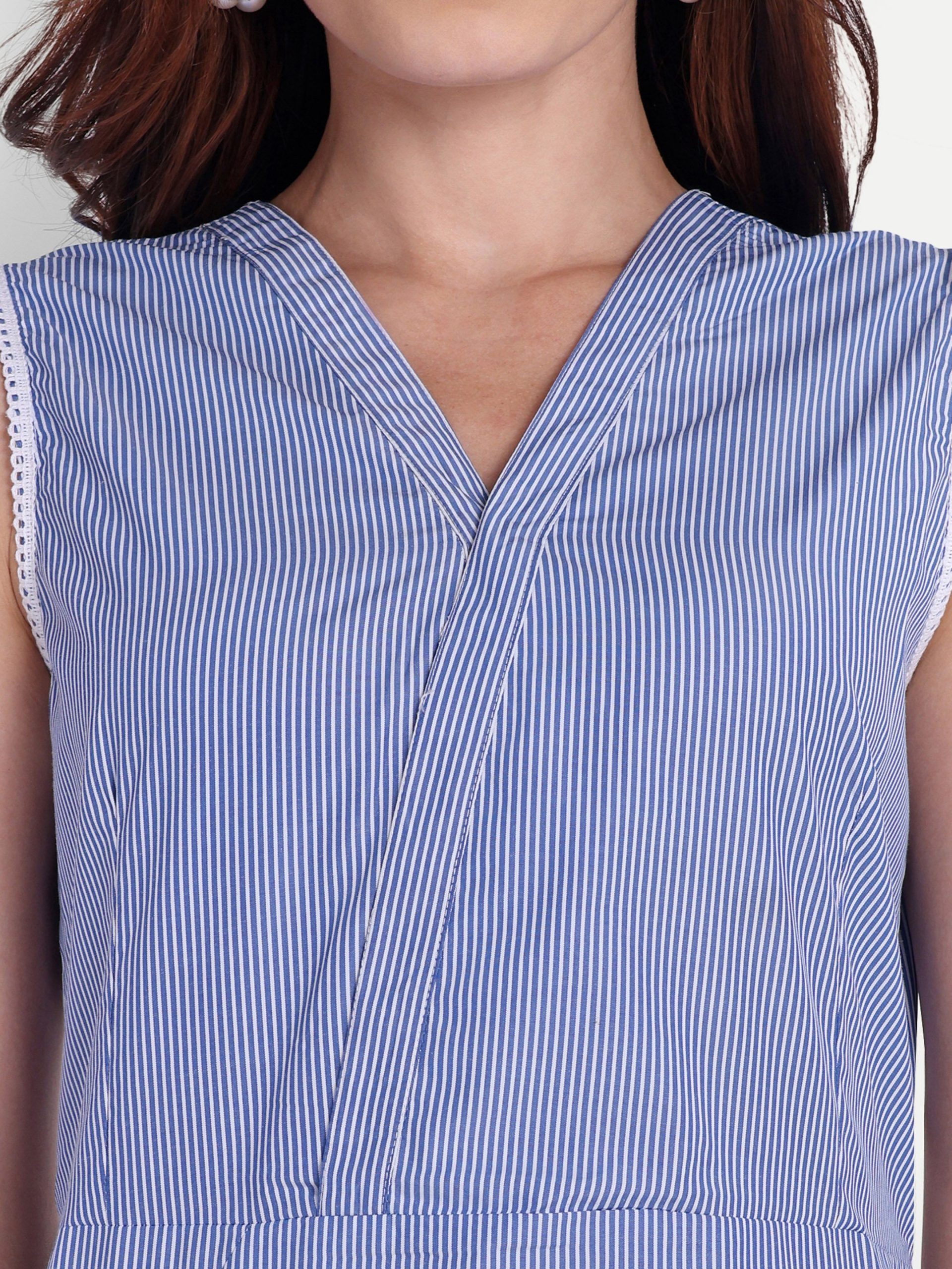 Blue and White Striped Sheath Dress - Image 3