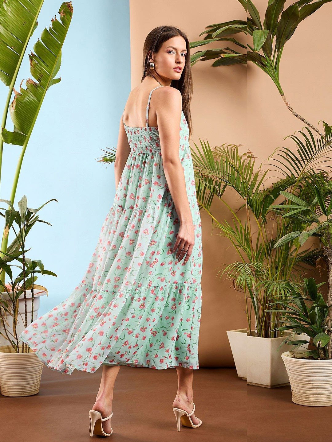 Festive Premium Sea Green Tiered Maxi Dress - Image 5