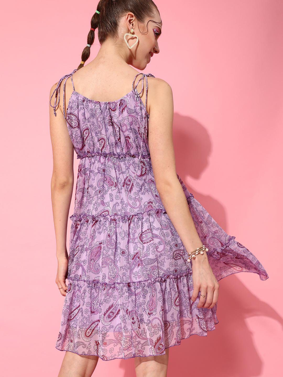 Summer Lavender Paisley Printed Dress - Image 5