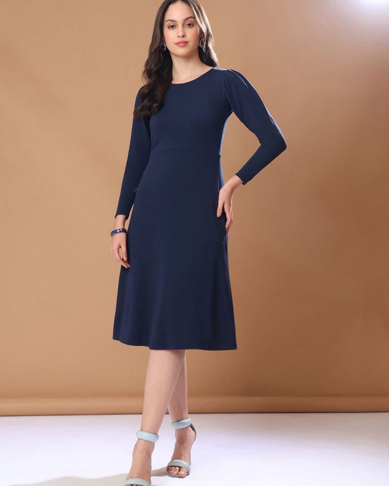 Navy Blue Full Sleeves Winter Corporate Dress