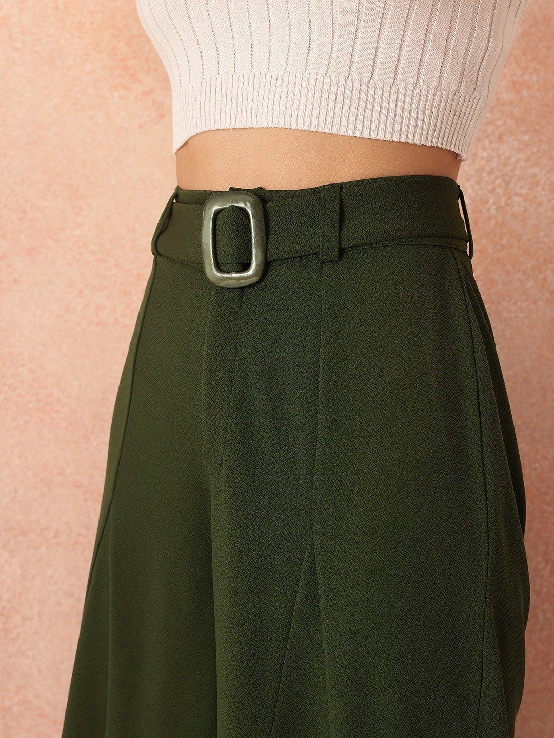 Premium Dark Olive Green Flared Trousers - Image 4