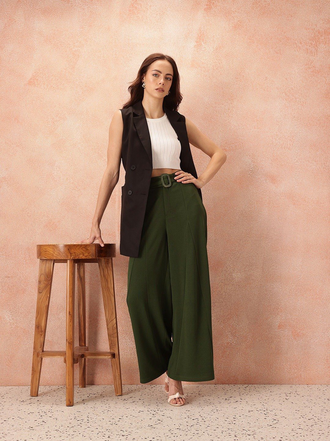 Premium Dark Olive Green Flared Trousers