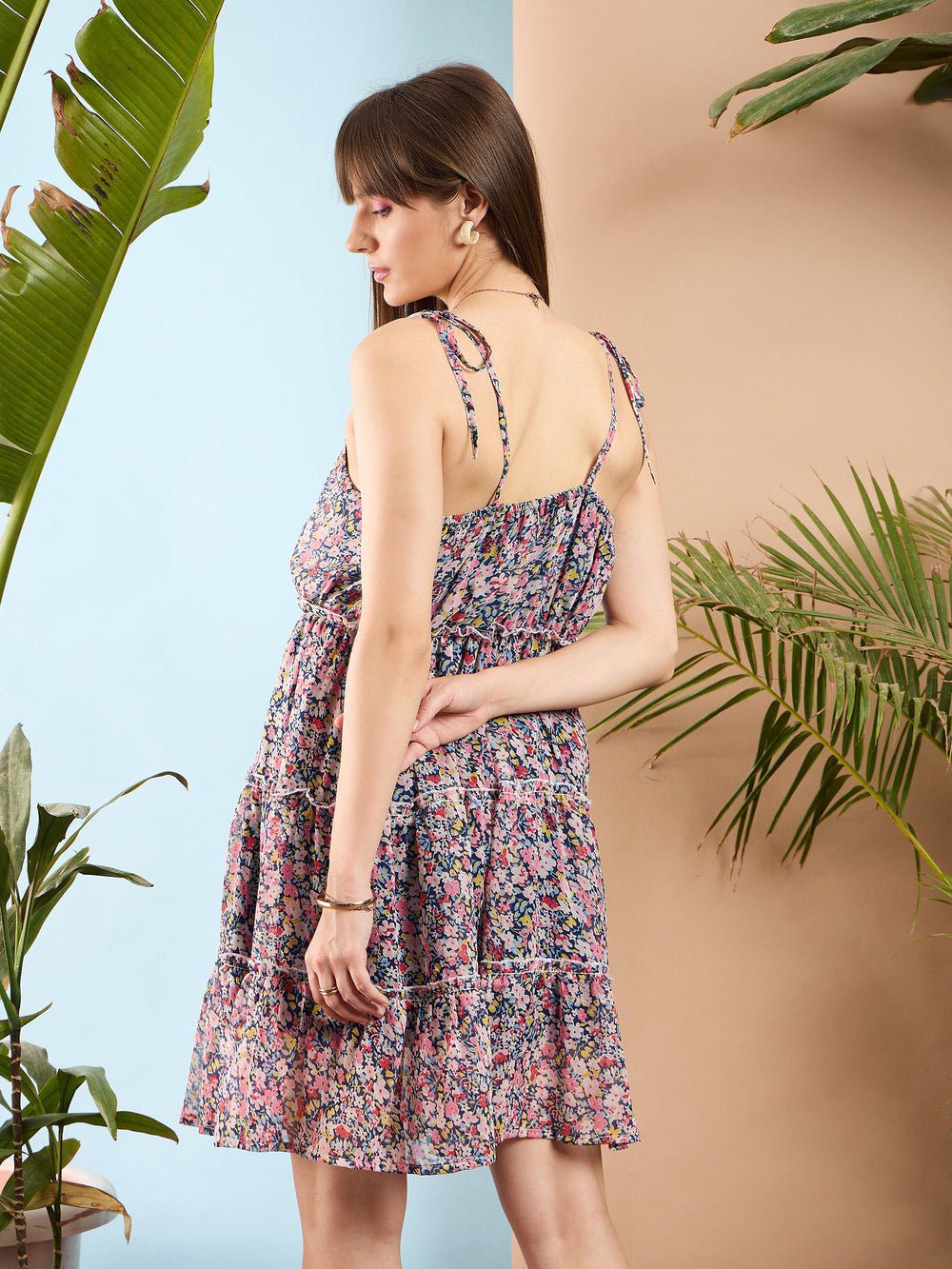 FESTIVE COLLECTION Navy Ditsy Floral Strappy Georgette Dress - Image 6