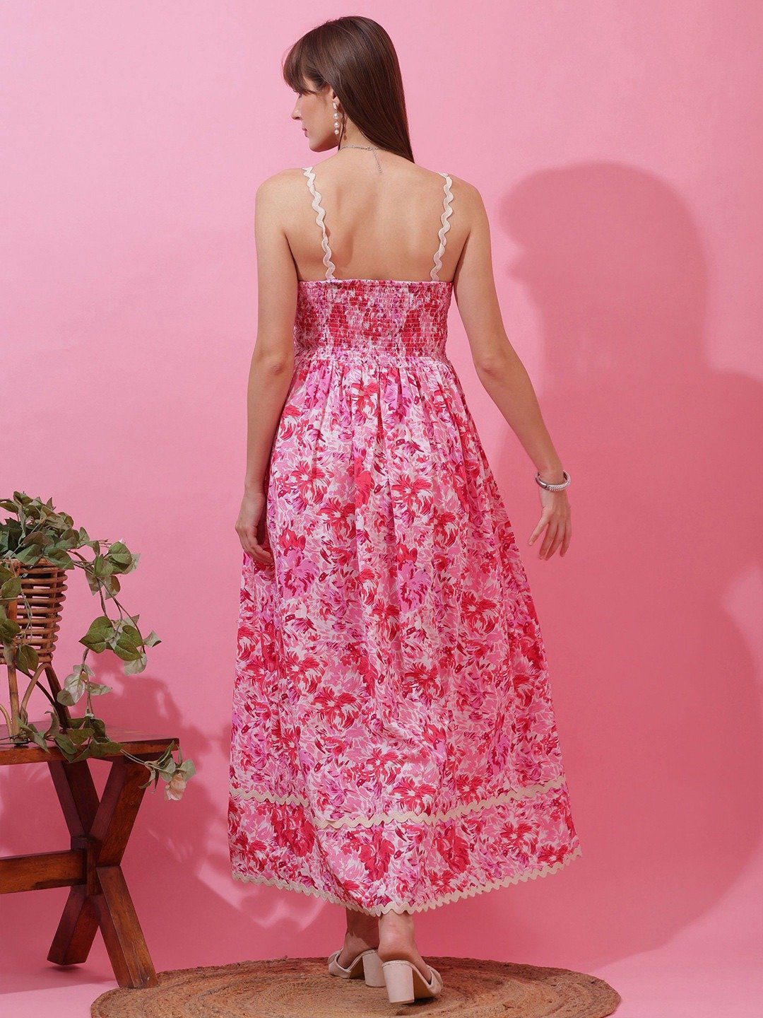 Preppy Pink Cotton Floral Maxi Dress - Image 5