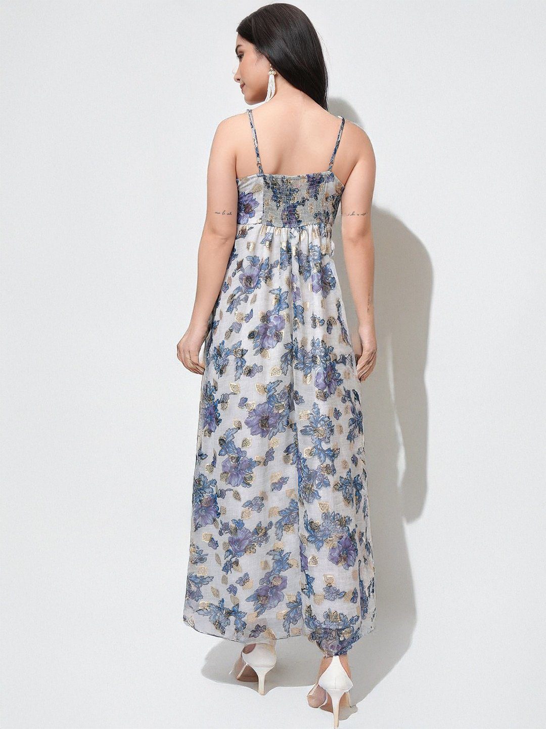 Elegant White Floral Georgette Maxi Dress - Image 3