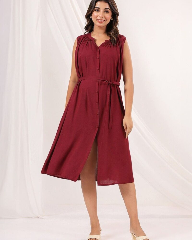Comfy Burgundy Cotton Midi Dress