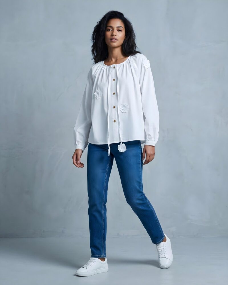 Stylish Cotton Top with Floral Applique