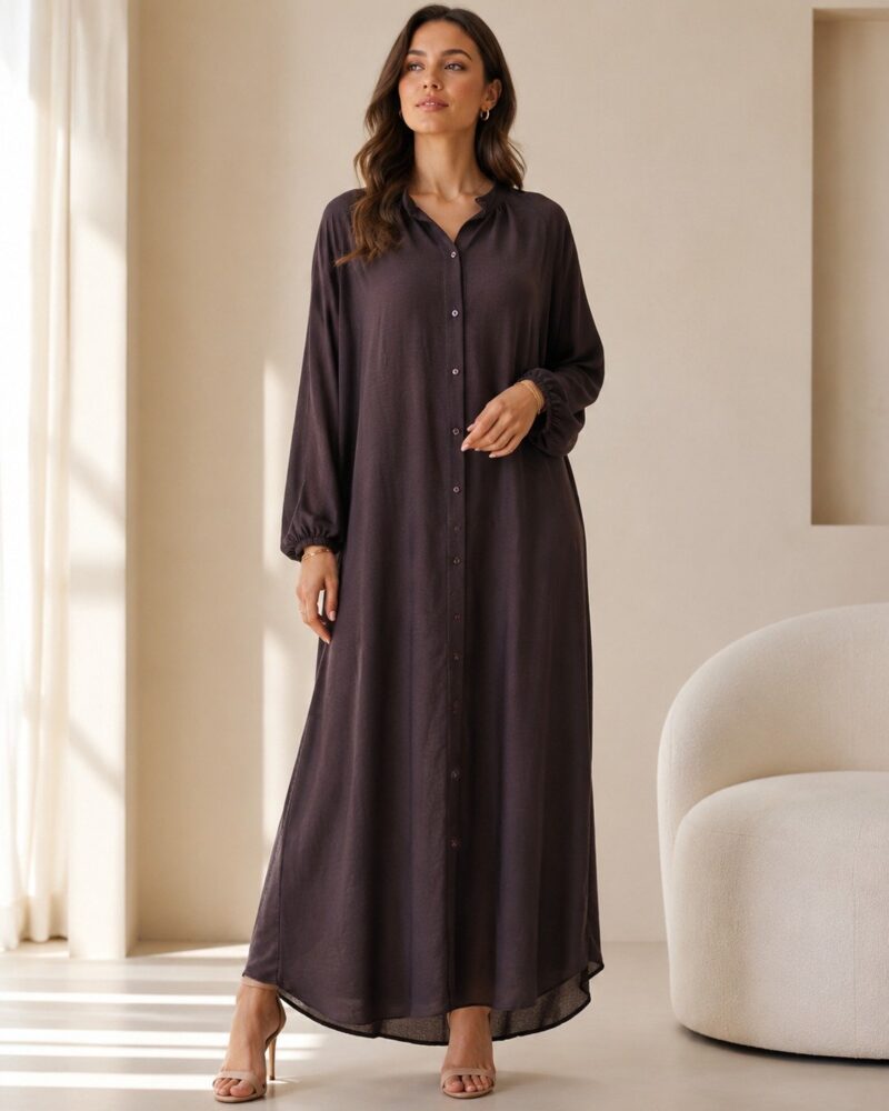 Long Sleeves Winter Flowy Silhouette Maxi Dress with Complementary Trousers