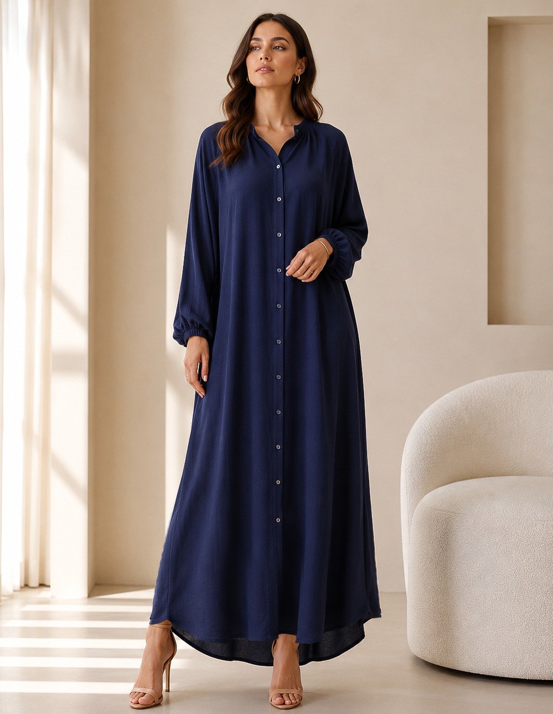 Long Sleeves Winter Flowy Silhouette Maxi Dress with Complementary Trousers - Image 3