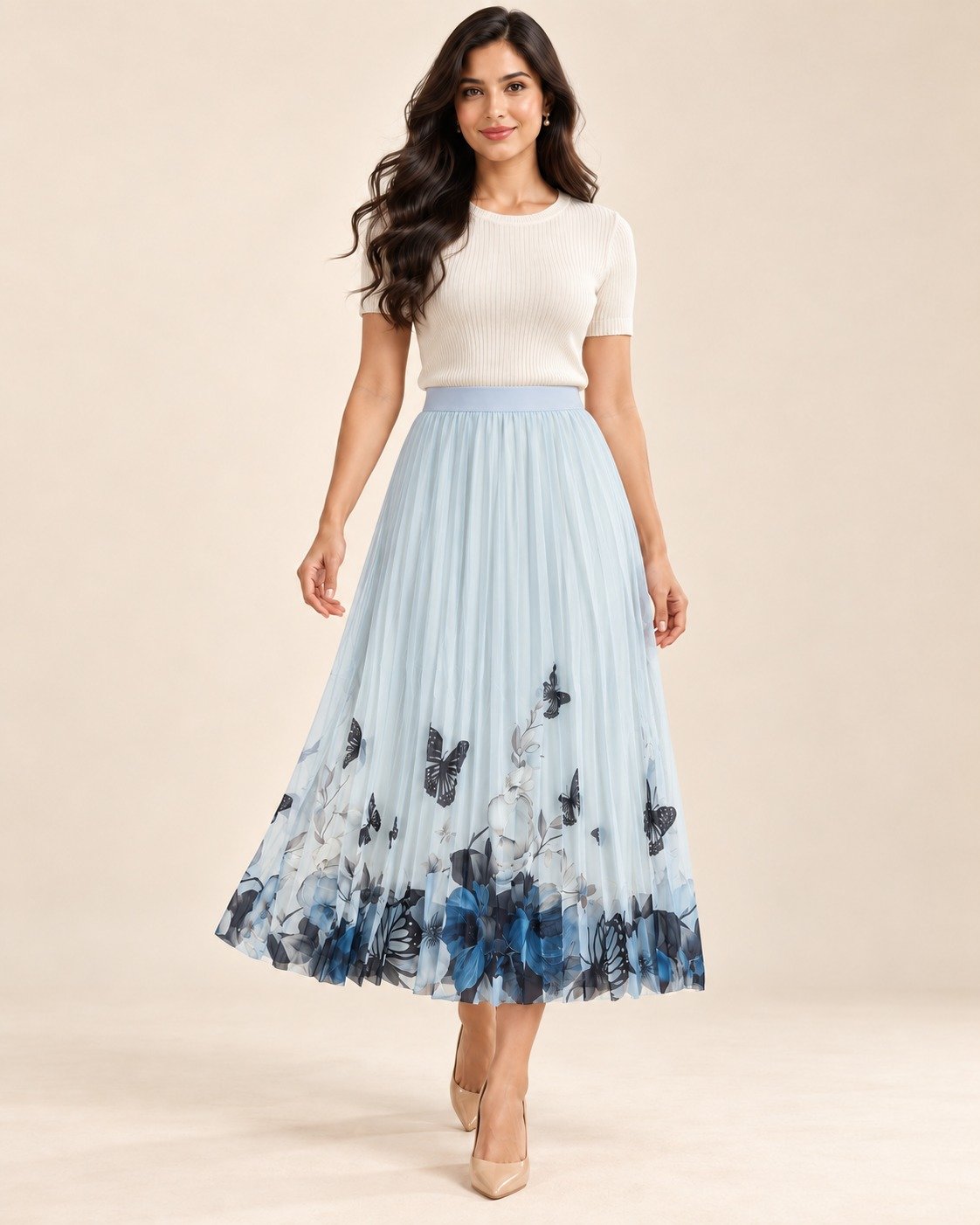 Stylish Butterfly Printed Mesh Skirt - Image 2